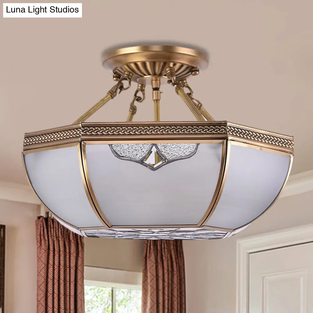 Traditional Semi Flush Brass Lamp With Milk Glass And 3 Bulbs For Living Room Ceiling