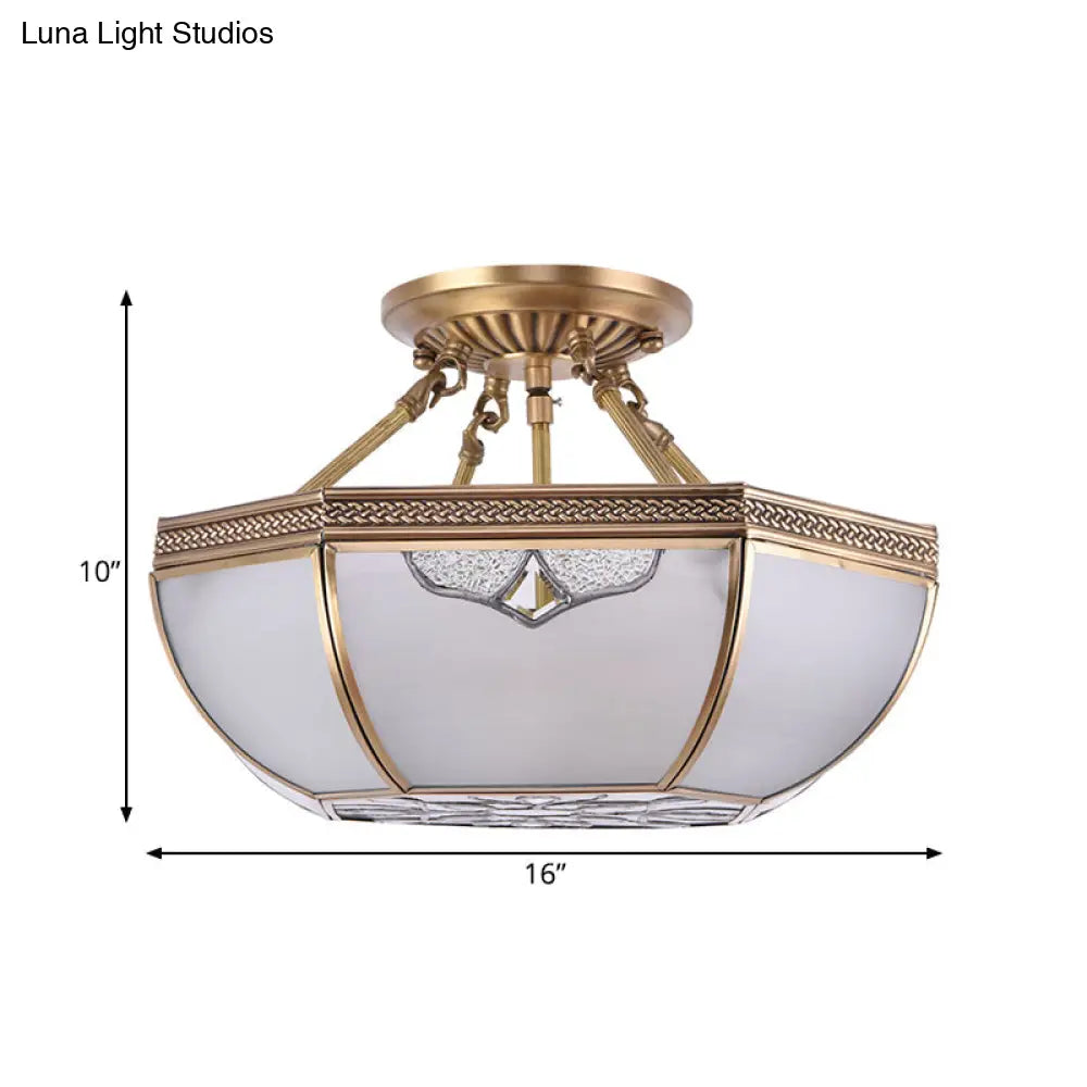 Traditional Semi Flush Brass Lamp With Milk Glass And 3 Bulbs For Living Room Ceiling