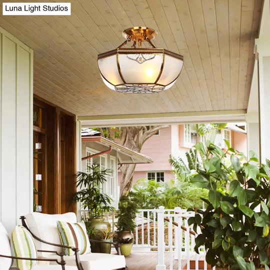 Traditional Semi Flush Brass Lamp With Milk Glass And 3 Bulbs For Living Room Ceiling
