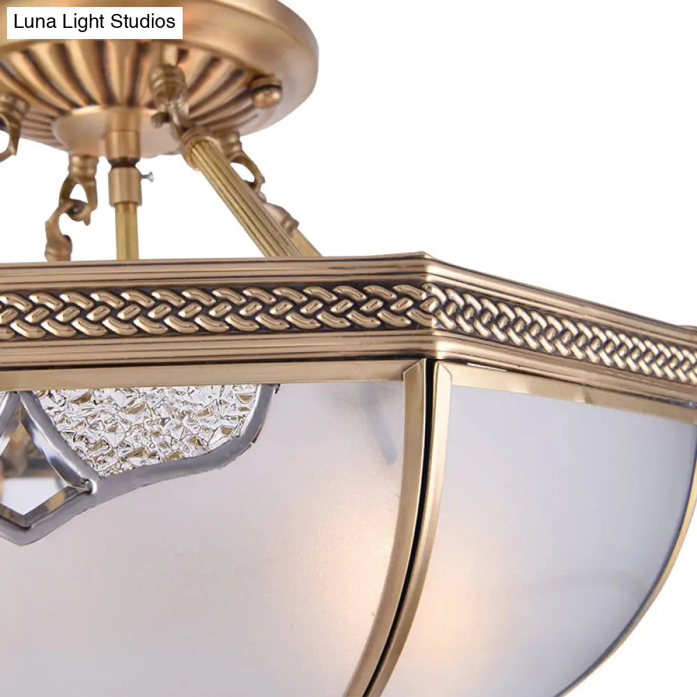 Traditional Semi Flush Brass Lamp With Milk Glass And 3 Bulbs For Living Room Ceiling
