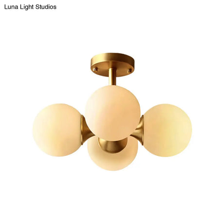 Traditional Semi-Flush Dining Room Ceiling Light With White Globe Glass Shade And Gold Finish