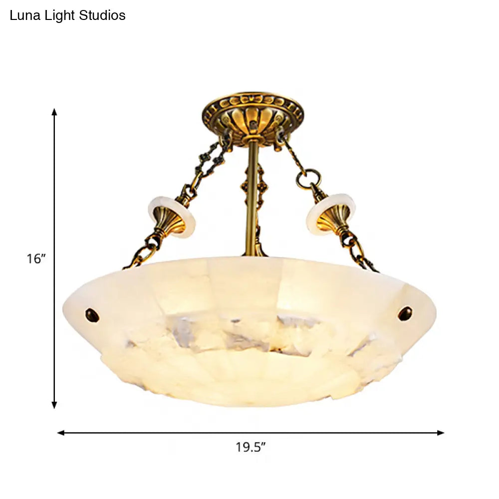 Traditional Semi Flush Mount Ceiling Lamp - White Glass Bowl 3/4-Light 16’/19.5’ Width