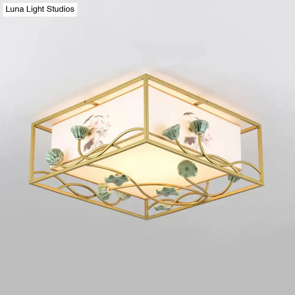 Traditional Square Fabric Flush Mount Lighting - 19.5’/23.5’ Wide 5 Lights Bedroom Ceiling