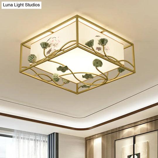 Traditional Square Fabric Flush Mount Lighting - 19.5’/23.5’ Wide 5 Lights Bedroom Ceiling