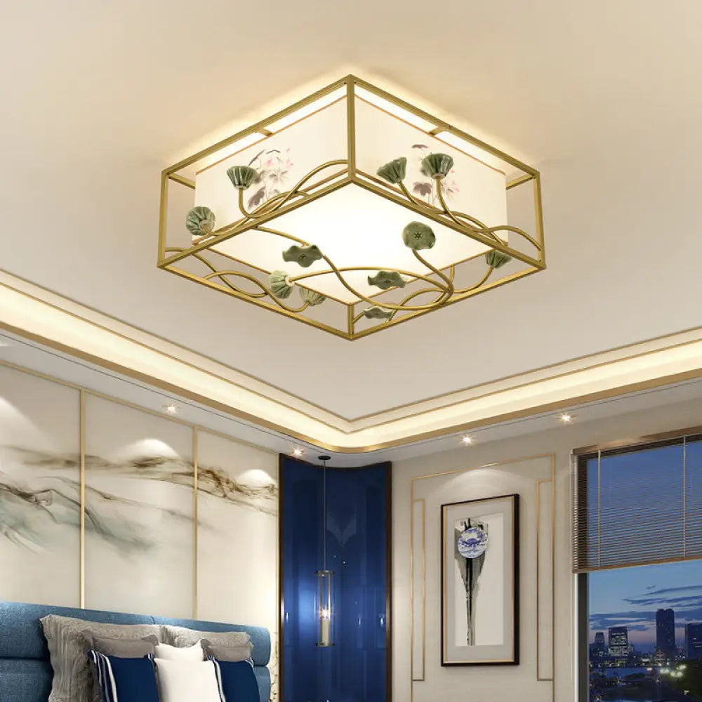 Traditional Square Fabric Flush Mount Lighting - 19.5’/23.5’ Wide 5 Lights Bedroom Ceiling