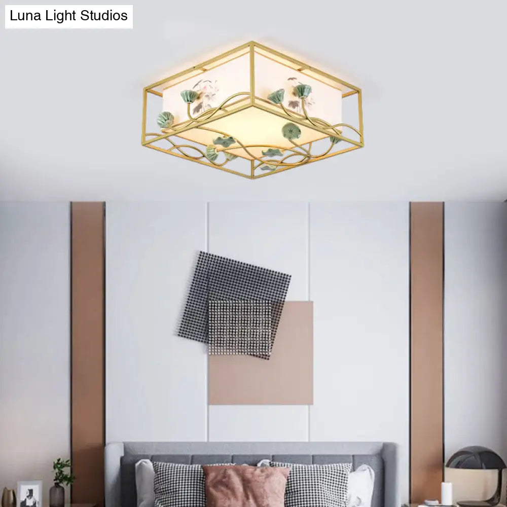 Traditional Square Fabric Flush Mount Lighting - 19.5’/23.5’ Wide 5 Lights Bedroom Ceiling