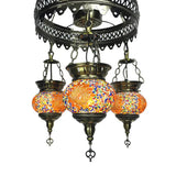 Traditional Stained Art Glass Oval Chandelier - Bedroom Ceiling Lighting (3 Heads) In