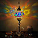 Traditional Stained Glass Bedside Floor Lamp - Elliptical Design White/Beige/Red 1 Head Standing