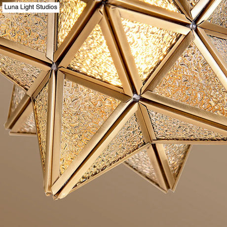 Traditional Star Semi Flush Ceiling Light In Clear/Textured White Glass - Ideal For Living Room