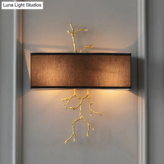 Traditional-Style Black/White Wall Sconce With 2 Fabric Lights Black