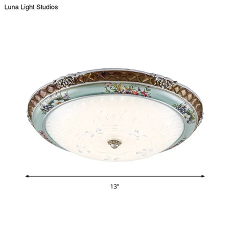 Traditional Style Blue - Brown Led Flush Mount Light Fixture With Cream Glass Domed Design -