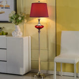 Traditional Style Conical Shade Floor Lamp White/Red Fabric 1 Head For Guest Room Red