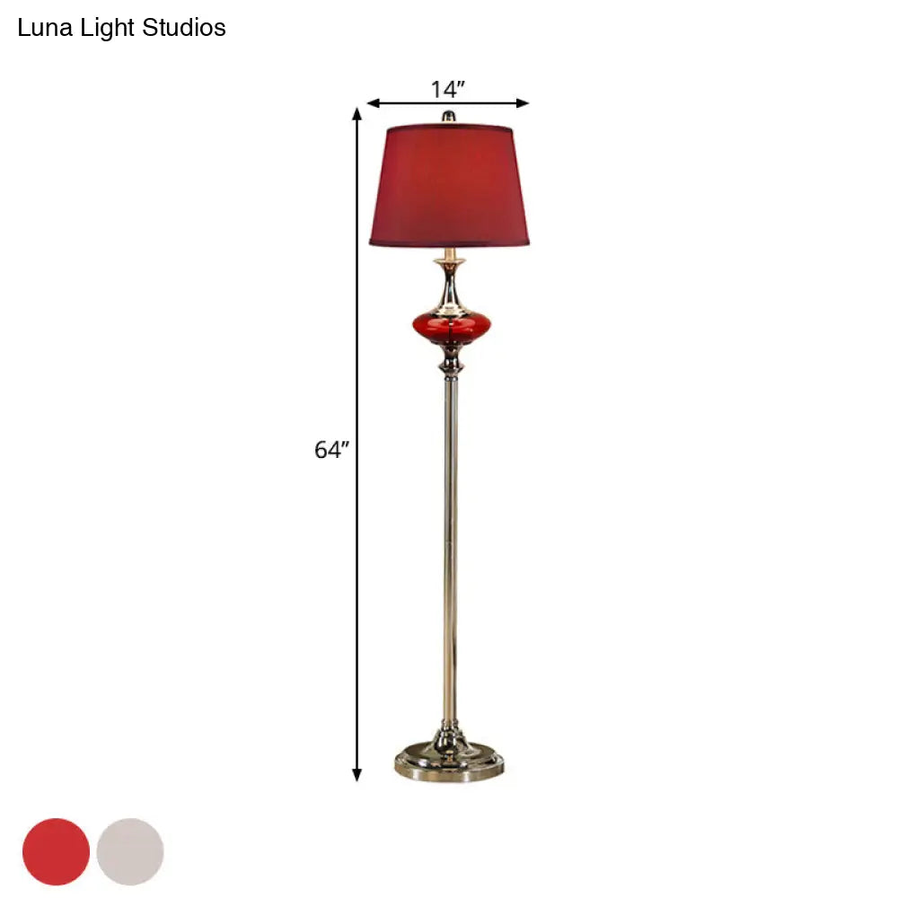 Traditional Style Conical Shade Floor Lamp White/Red Fabric 1 Head For Guest Room