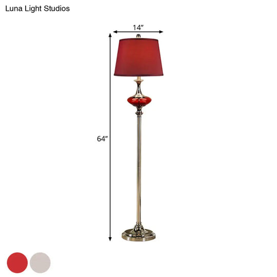 Traditional Style Conical Shade Floor Lamp White/Red Fabric 1 Head For Guest Room