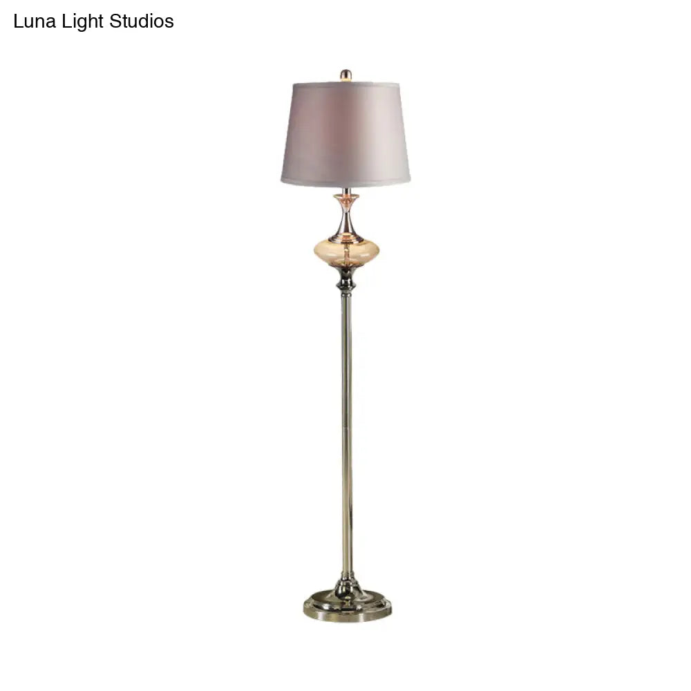 Traditional Style Conical Shade Floor Lamp White/Red Fabric 1 Head For Guest Room
