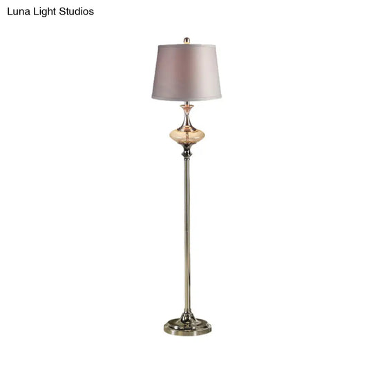 Traditional Style Conical Shade Floor Lamp White/Red Fabric 1 Head For Guest Room