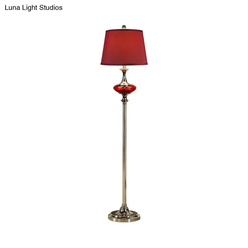 Traditional Style Conical Shade Floor Lamp White/Red Fabric 1 Head For Guest Room