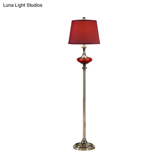 Traditional Style Conical Shade Floor Lamp White/Red Fabric 1 Head For Guest Room