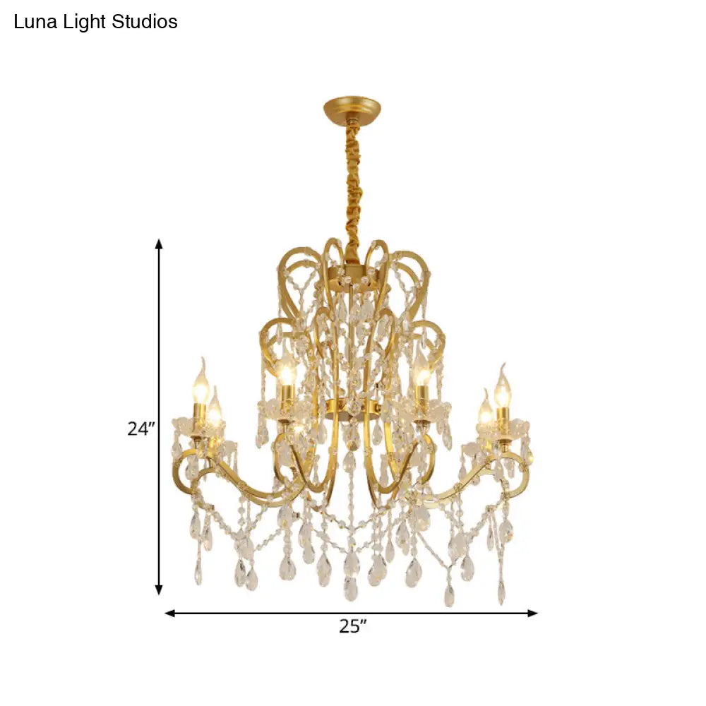 Traditional-Style Gold Crystal Chandelier - 4/6/8 Lights Living Room Hanging Light Fixture