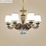 Traditional Tapered Opal Glass Chandelier With 6 Heads - Brown Dining Room Pendant Light Featuring