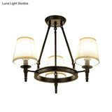 Traditional Tapered Pendant Chandelier - Fabric 3/6/8-Light Black Hanging Fixture With Wagon Wheel