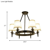 Traditional Tapered Pendant Chandelier - Fabric 3/6/8-Light Black Hanging Fixture With Wagon Wheel