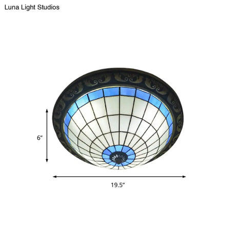 Traditional Tiffany Style Pink/Blue Ceiling Lamp With 19.5 Inch Lattice Bowl