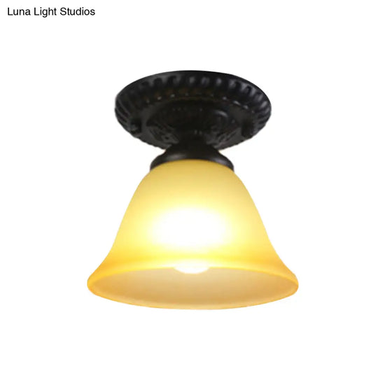 Traditional White/Amber Glass Flush Mount Ceiling Lamp For Living Room With 1 Light Cone