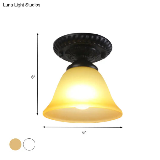 Traditional White/Amber Glass Flush Mount Ceiling Lamp For Living Room With 1 Light Cone