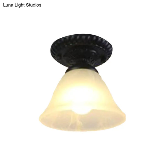 Traditional White/Amber Glass Flush Mount Ceiling Lamp For Living Room With 1 Light Cone