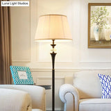 Traditional White Bucket Pleated Fabric Floor Lamp Stand Up Lighting For Living Room