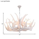 Traditional White Faux Antler Pendant Chandelier - 4/6/9 Heads Resin Ceiling Light For Dining Room