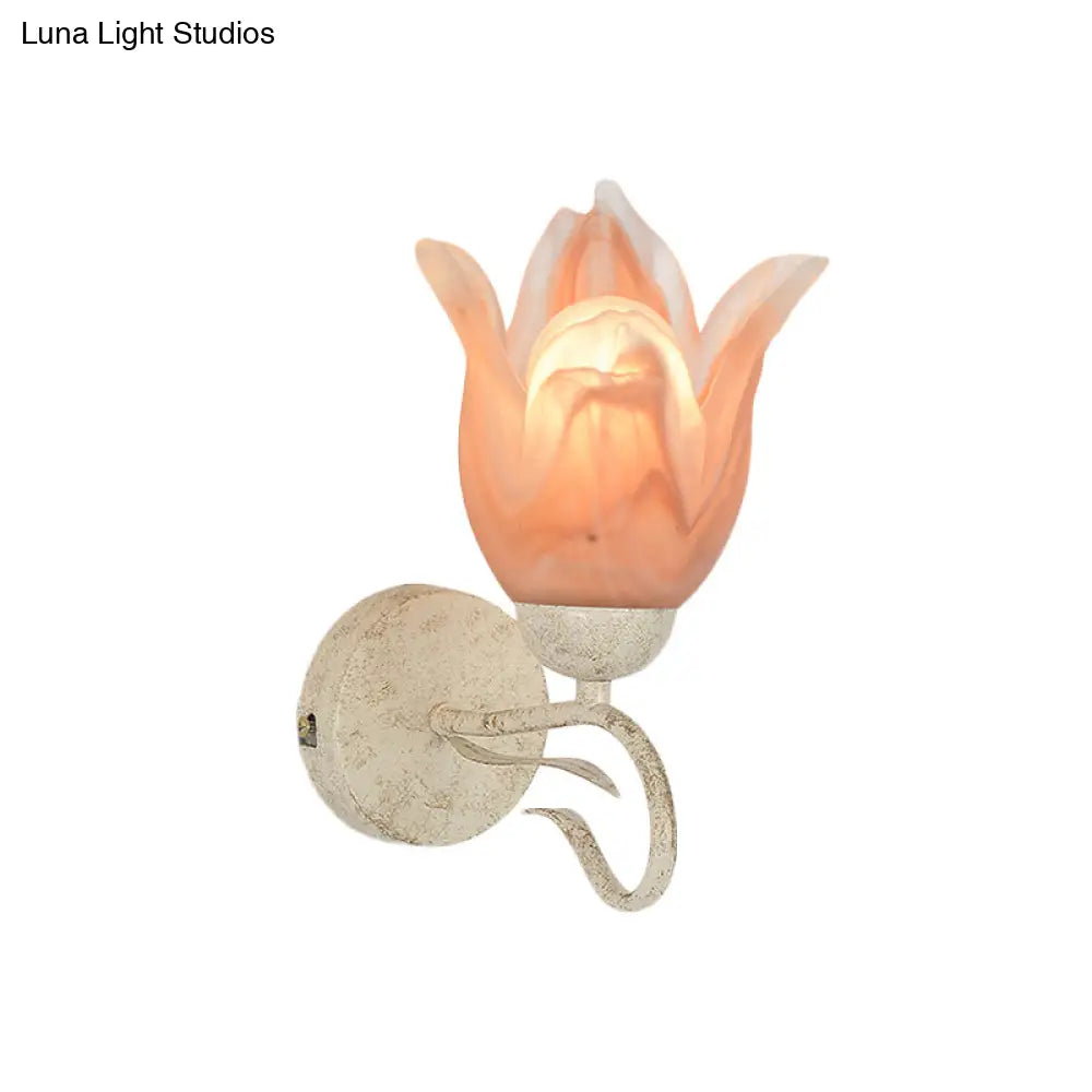 Traditional White Floral Wall Sconce Light With Frosted Glass Elegant 1-Head Lighting For Living