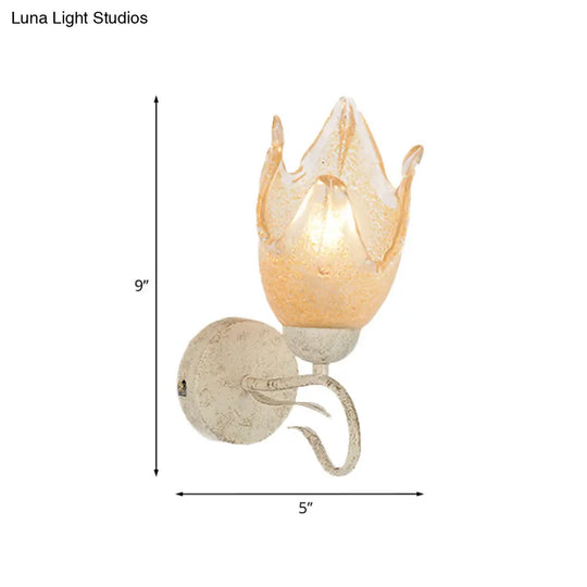 Traditional White Floral Wall Sconce Light With Frosted Glass Elegant 1-Head Lighting For Living