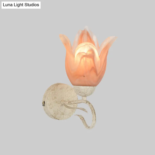 Traditional White Floral Wall Sconce Light With Frosted Glass Elegant 1-Head Lighting For Living