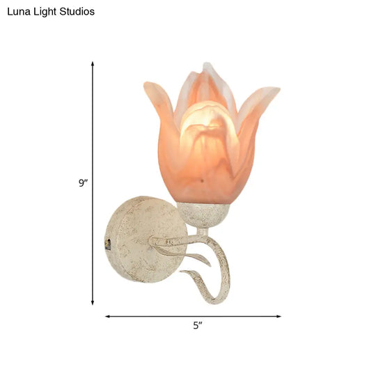 Traditional White Floral Wall Sconce Light With Frosted Glass Elegant 1-Head Lighting For Living
