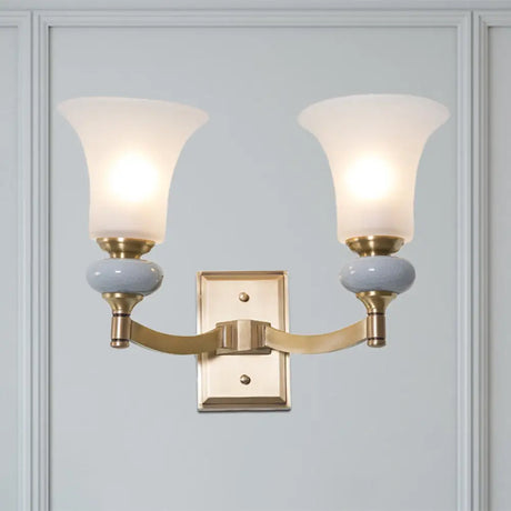 Traditional White Glass Bell Up Wall Mount Gold Lamp For Living Room 2 /
