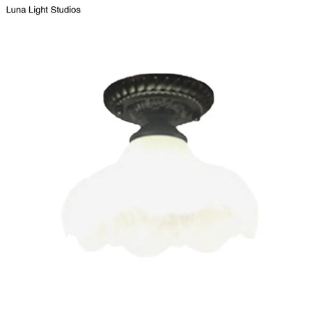 Traditional White Glass Ceiling Mounted Flush Mount Lamp For Corridor