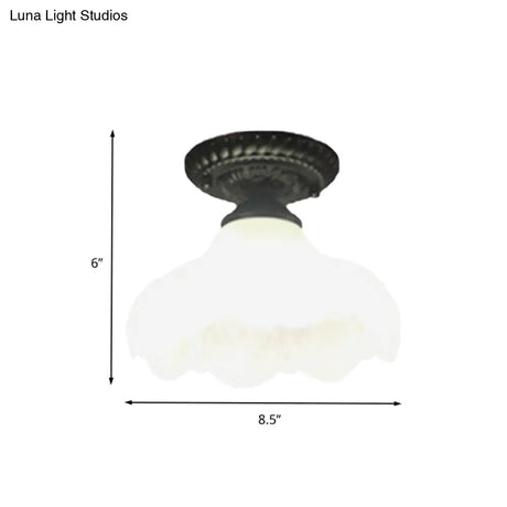 Traditional White Glass Ceiling Mounted Flush Mount Lamp For Corridor