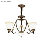 Traditional White Glass Chandelier Lamp With Dark Coffee Bell Shades - 3/6/8 Lights For Living Room