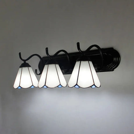Traditional White Glass Cone Wall Sconce With 3 Heads For Bedroom Lighting