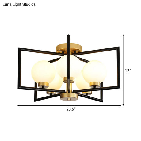 Traditional White Glass Flush Mount Ceiling Fixture With 5 Lights For Living Room