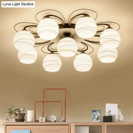 Traditional White Glass Flush Mount Ceiling Light - 3/6/9 Orb Lights For Living Room