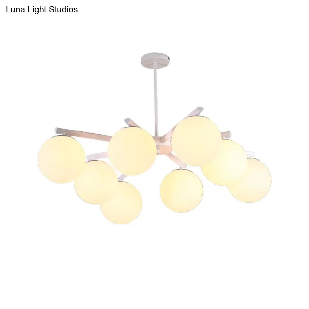 Traditional White Glass Globe Chandelier - 3/6/8 Light Pendant Fixture For Dining Room