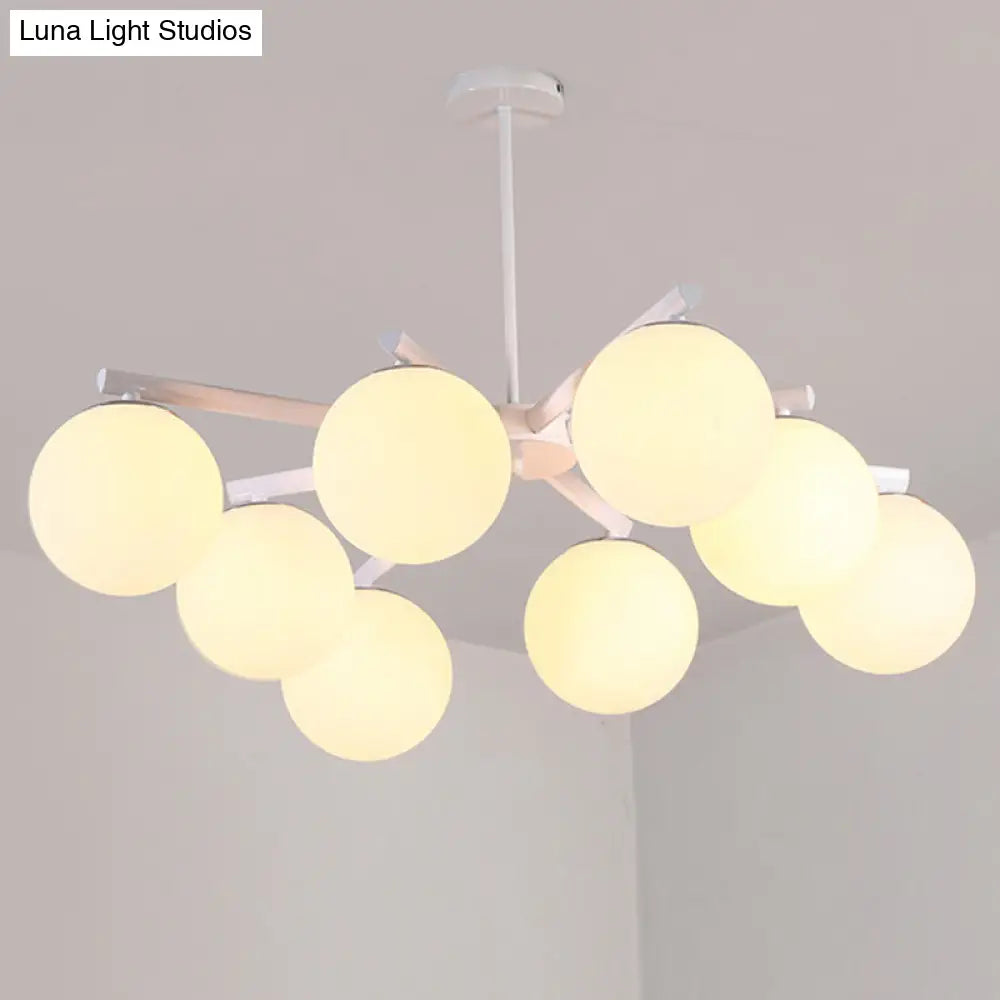 Traditional White Glass Globe Chandelier - 3/6/8 Light Pendant Fixture For Dining Room