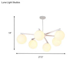 Traditional White Glass Globe Chandelier - 3/6/8 Light Pendant Fixture For Dining Room