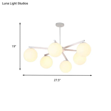 Traditional White Glass Globe Chandelier - 3/6/8 Light Pendant Fixture For Dining Room