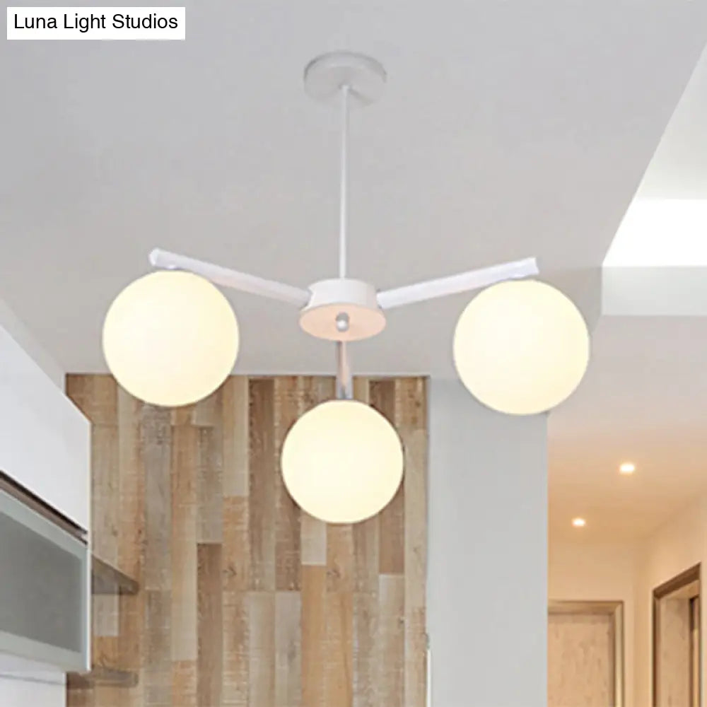 Traditional White Glass Globe Chandelier - 3/6/8 Light Pendant Fixture For Dining Room