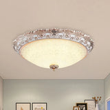 Traditional White Glass Led Flush Mount With Carved Trim – Bowl - Shaped Bedroom Beige Flushmount