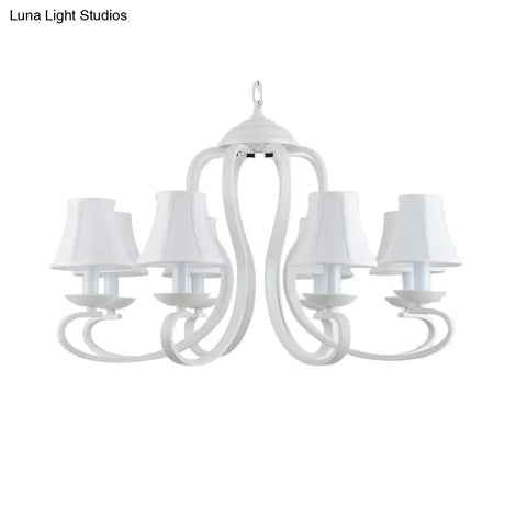 Traditional White Scalloped Chandelier - 3/6/8 Light Fabric Hanging Pendant For Living Room